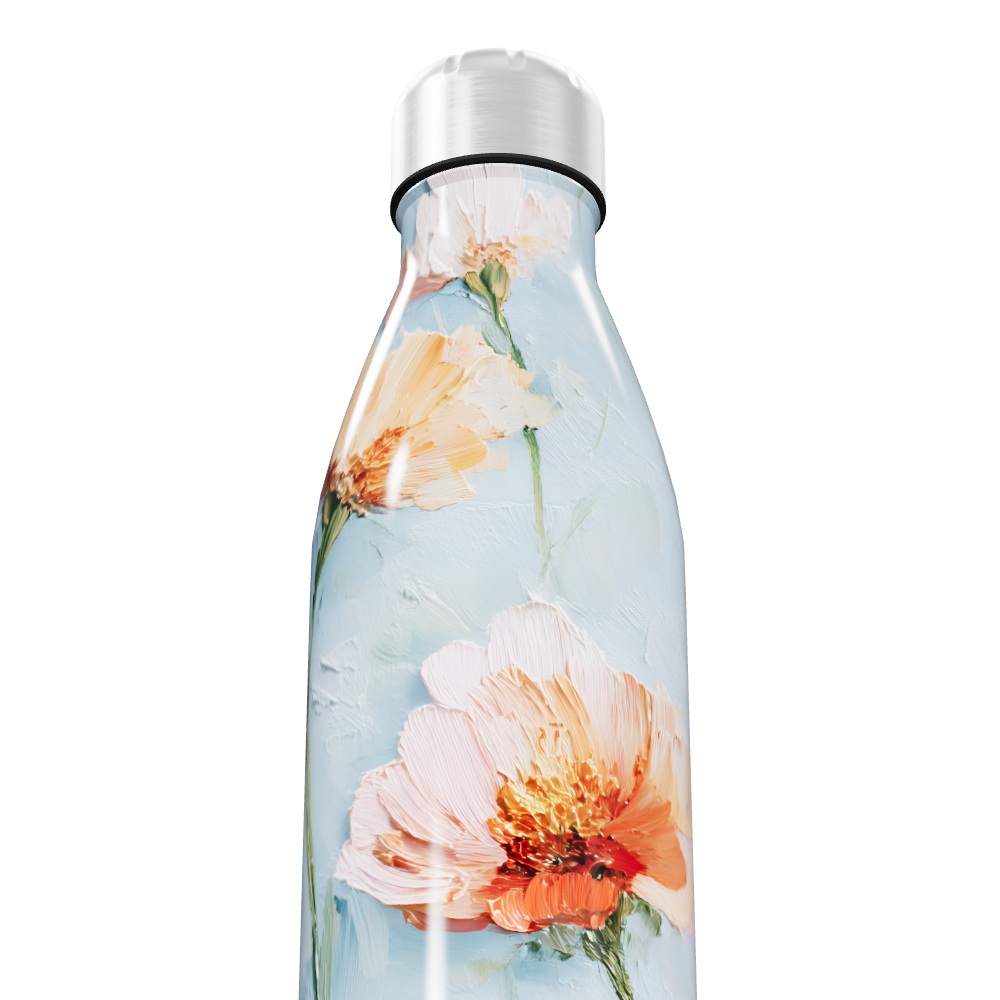 Garrafa Inox - Flores Azul e Laranja