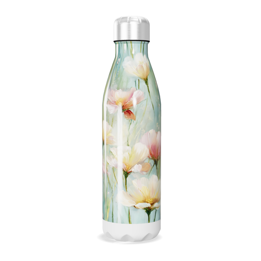 Garrafa Inox - Floral com Tampa Prateada