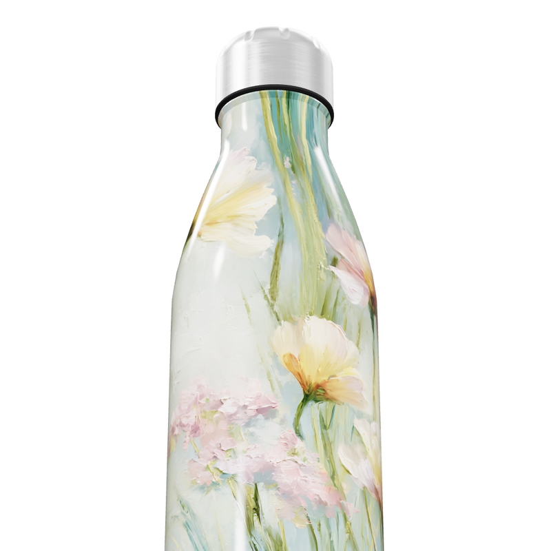 Garrafa Inox - Floral com Tampa Prateada