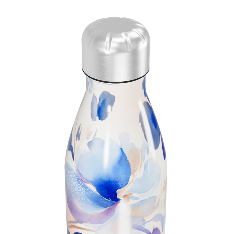 Garrafa Inox Flores Azul Branca