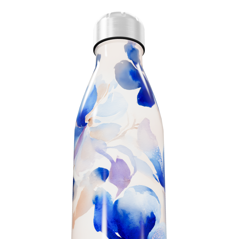Garrafa Inox Flores Azul Branca