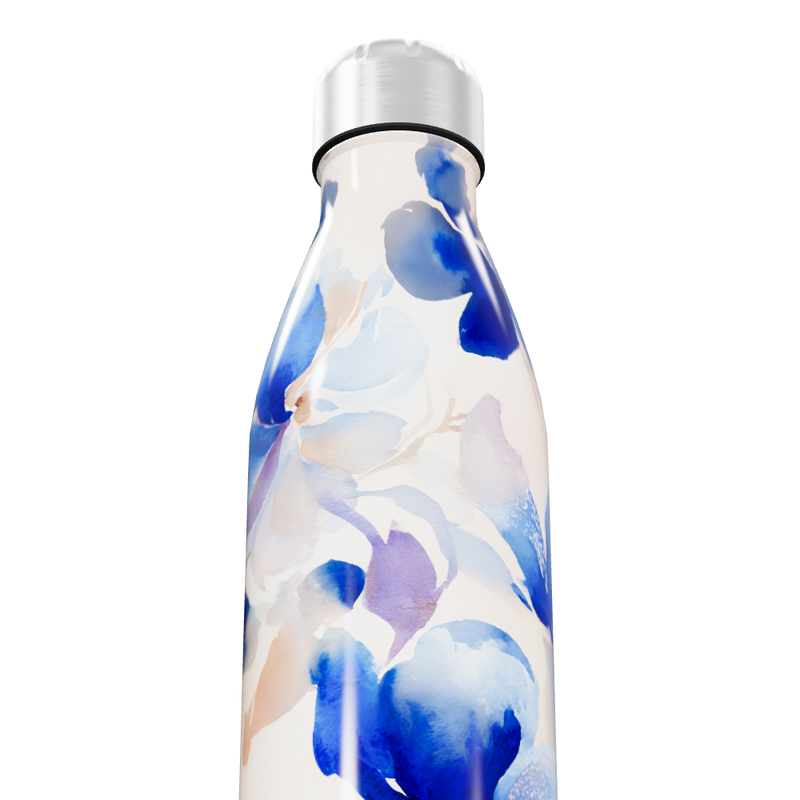 Garrafa Inox Flores Azul Branca