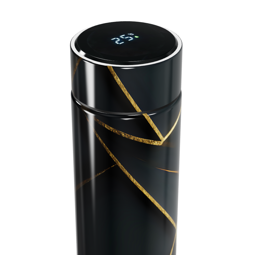 Garrafa Térmica Touch - Preta com Detalhes Dourados
