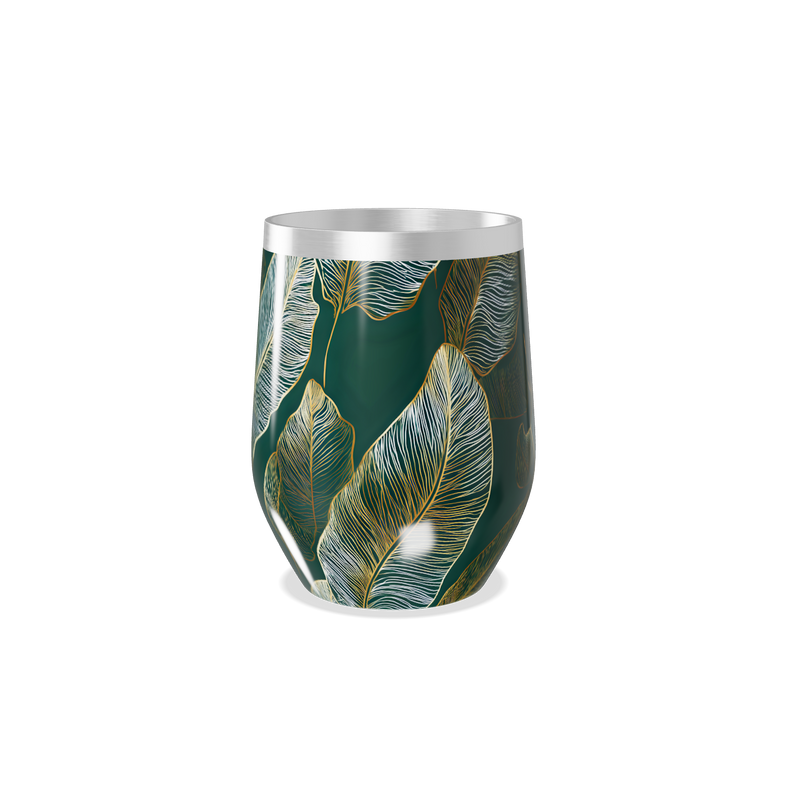 Copo Térmico Slim - Verde com Folhas Tropicais