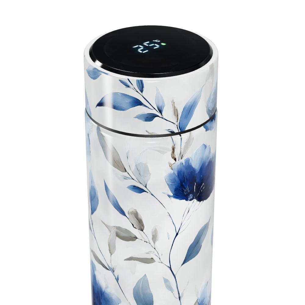 Garrafa Térmica Touch - Floral Azul Branca