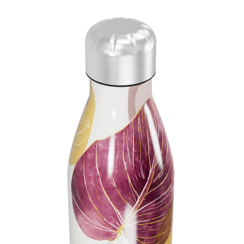 Garrafa Inox Folhas Roxas e Amarelas