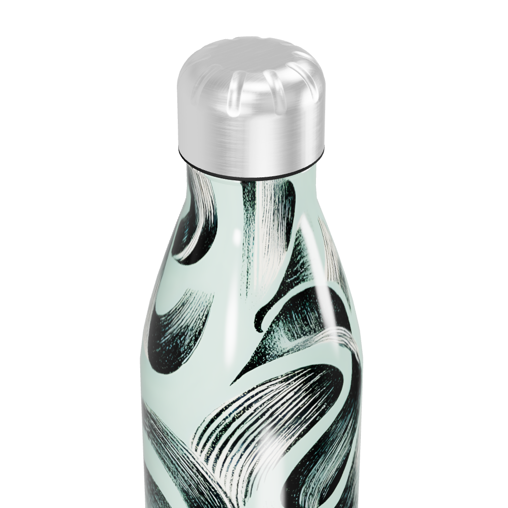 Garrafa Inox Pintura Abstrata Verde e Preto