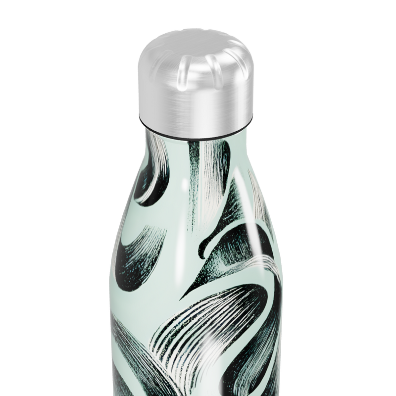 Garrafa Inox Pintura Abstrata Verde e Preto