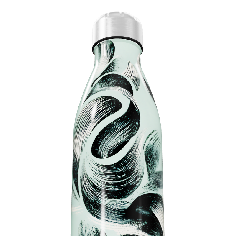 Garrafa Inox Pintura Abstrata Verde e Preto