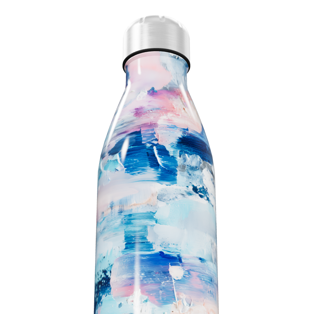 Garrafa Inox - Estampa Abstrata Azul e Rosa