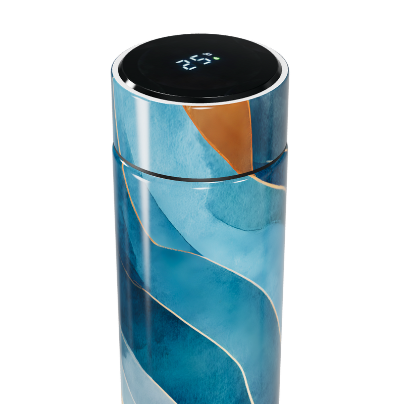 Garrafa Térmica Touch - Azul com Estampa Ondulada