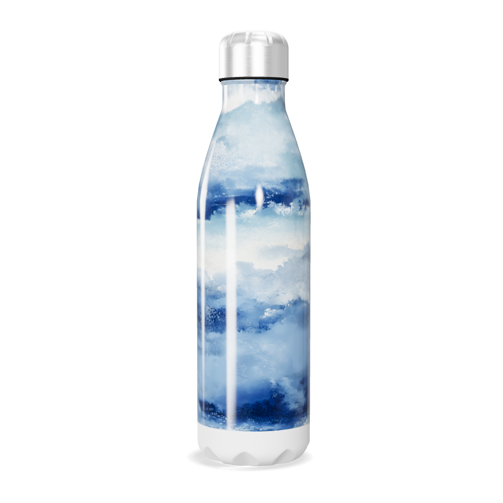 Garrafa Inox - Azul com Estampa de Ondas