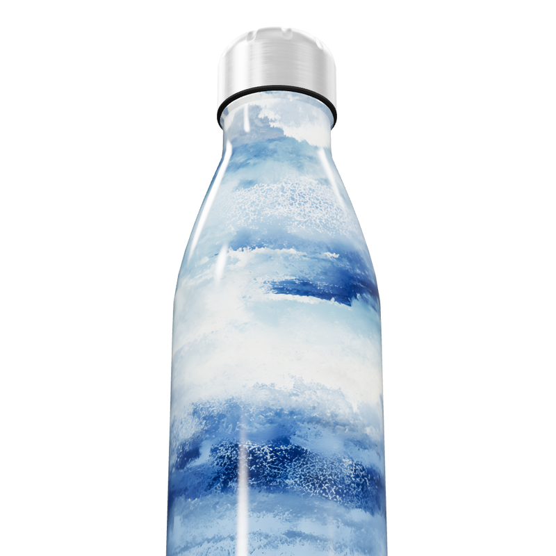 Garrafa Inox - Azul com Estampa de Ondas