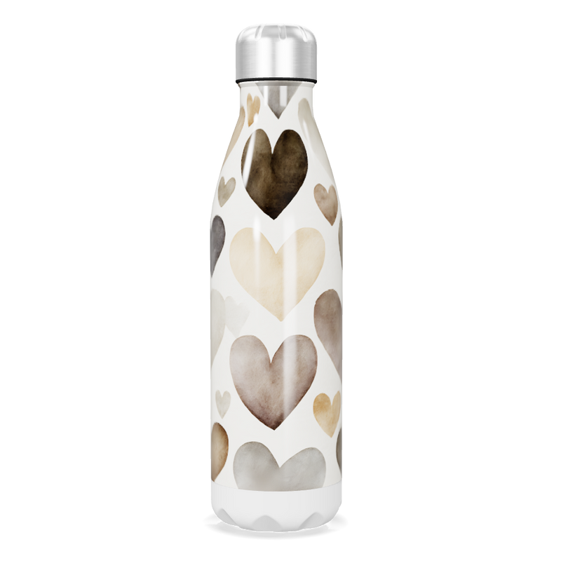 Garrafa Inox Corações Bege e Marrom