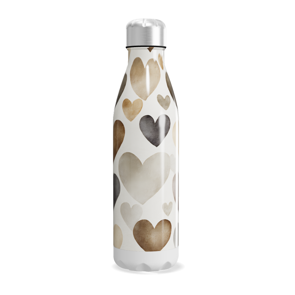 Garrafa Inox Corações Bege e Marrom