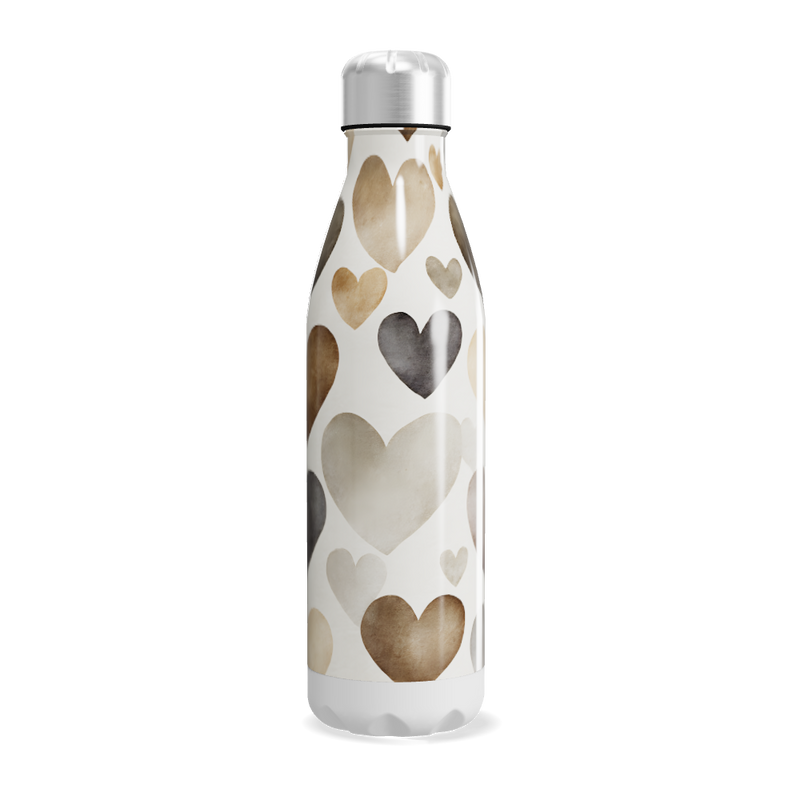 Garrafa Inox Corações Bege e Marrom