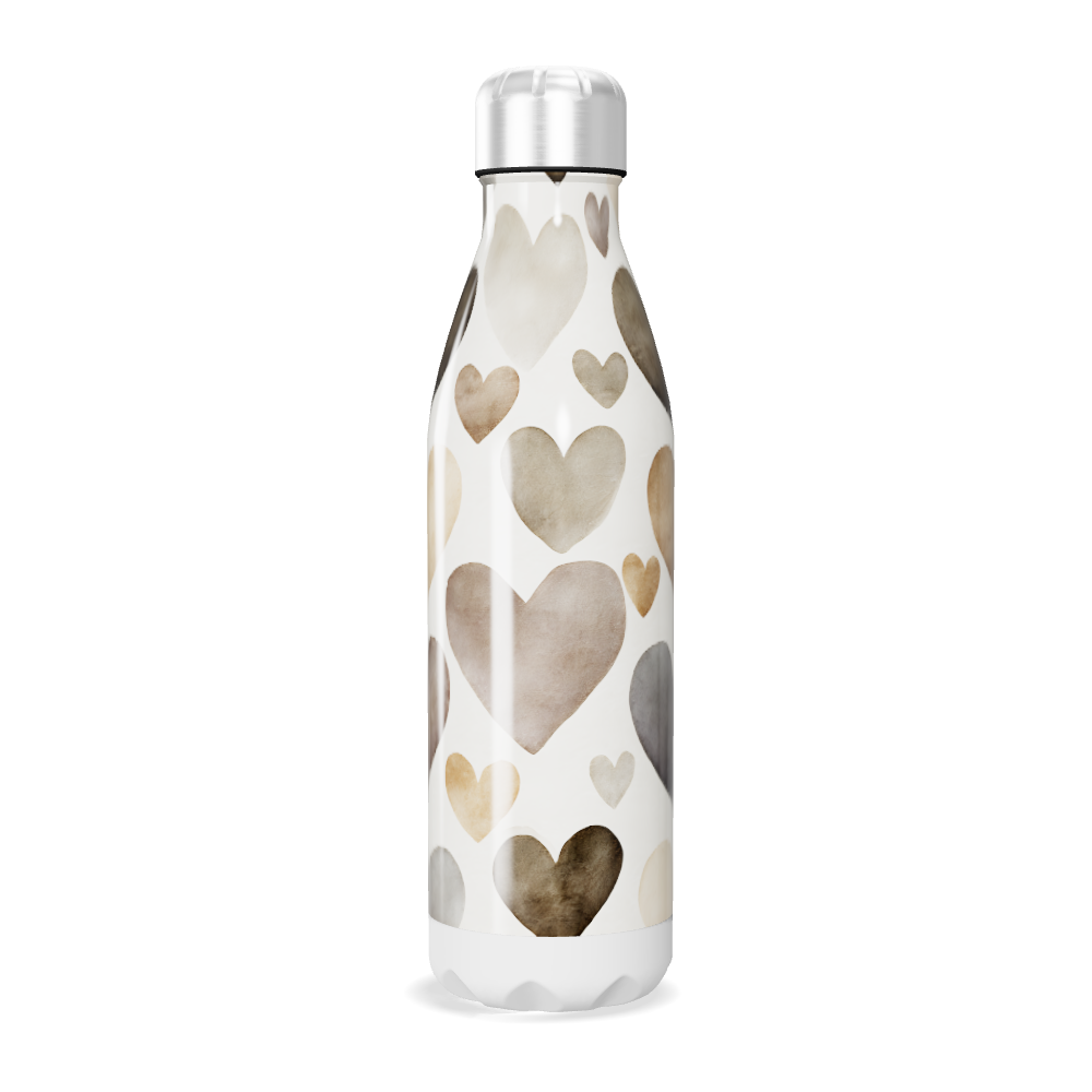 Garrafa Inox Corações Bege e Marrom