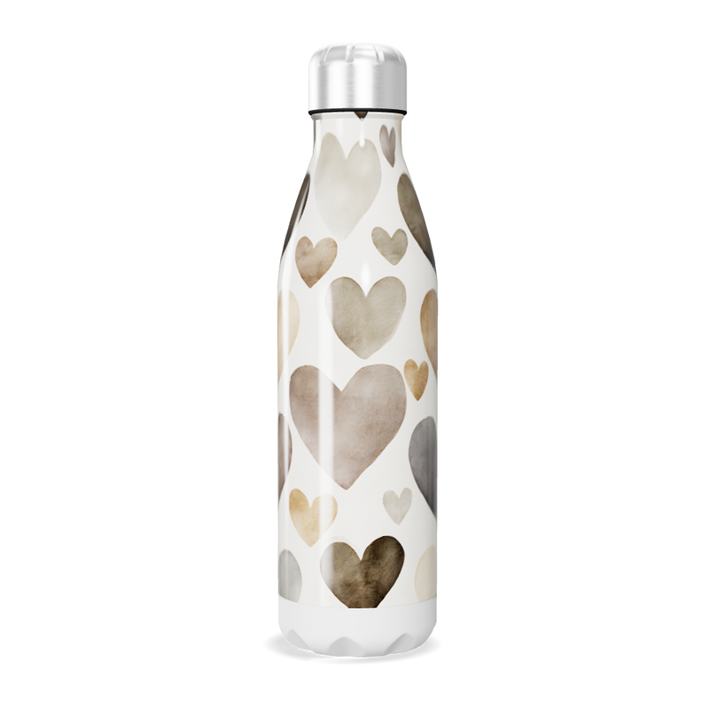 Garrafa Inox Corações Bege e Marrom