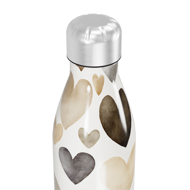 Garrafa Inox Corações Bege e Marrom