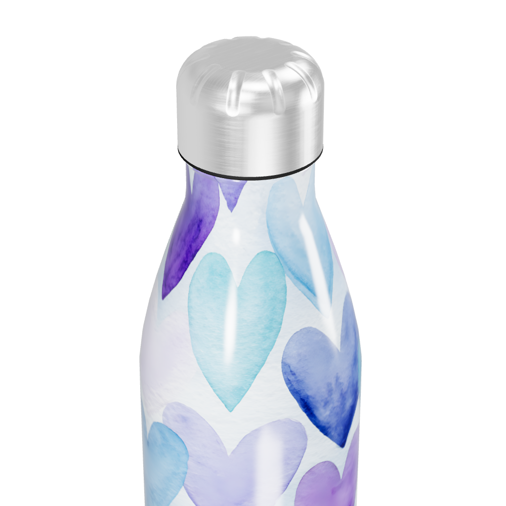 Garrafa Inox - Corações Azul e Roxo