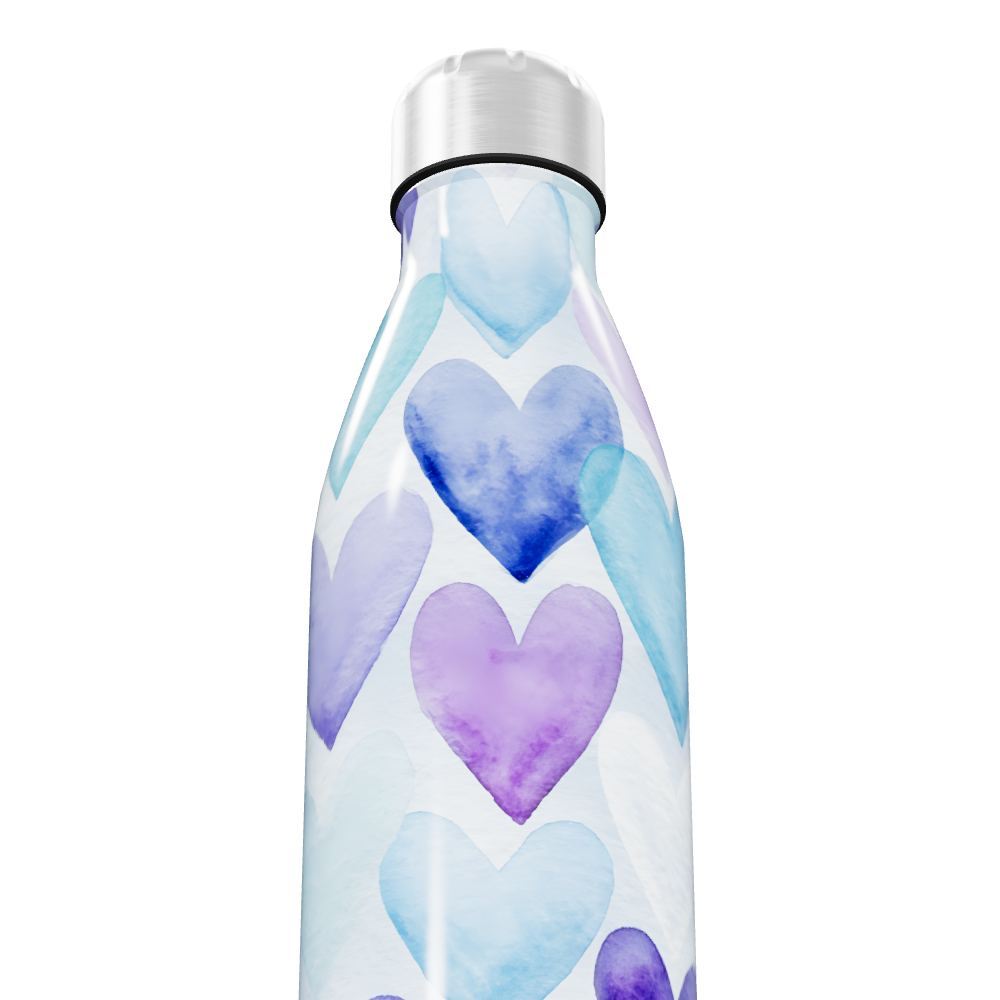 Garrafa Inox - Corações Azul e Roxo