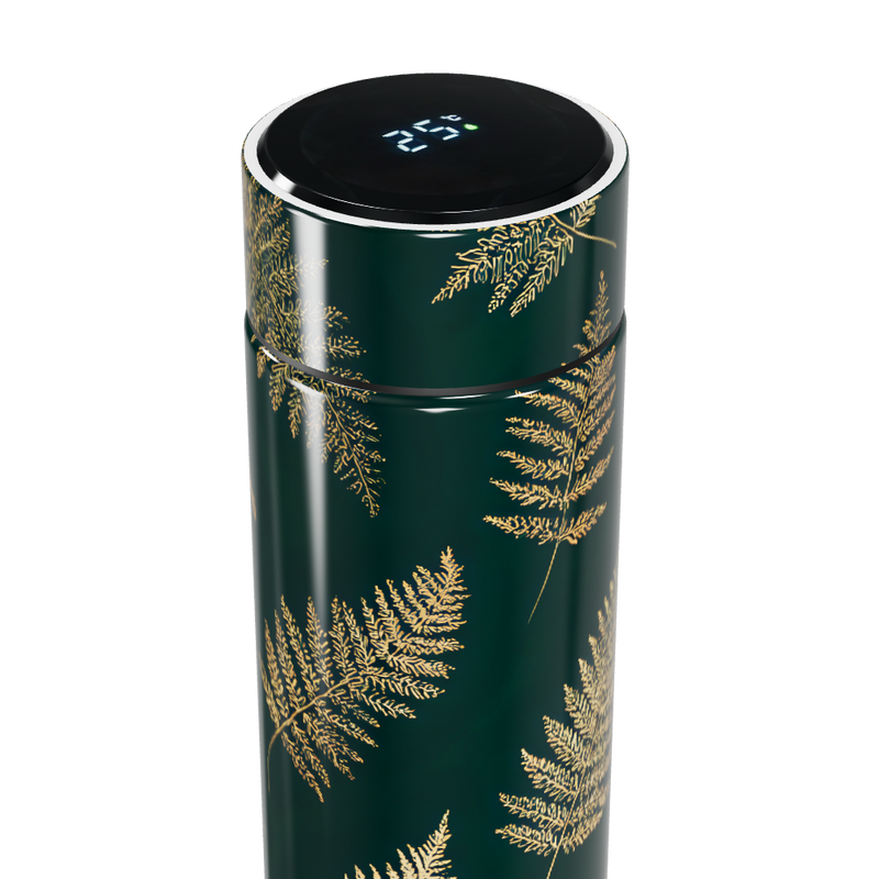 Garrafa Térmica Touch Folhas Verde Dourado