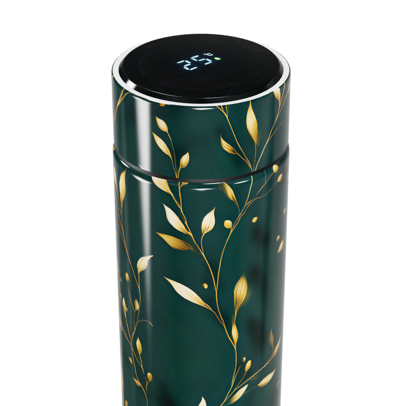 Garrafa Térmica Touch - Verde Floral Elegante