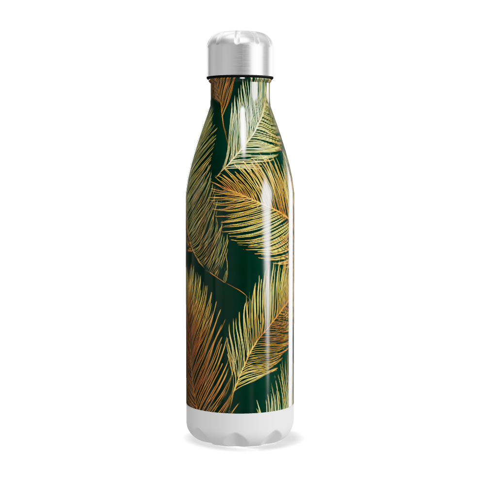Garrafa Inox - Folhagem Verde e Dourada