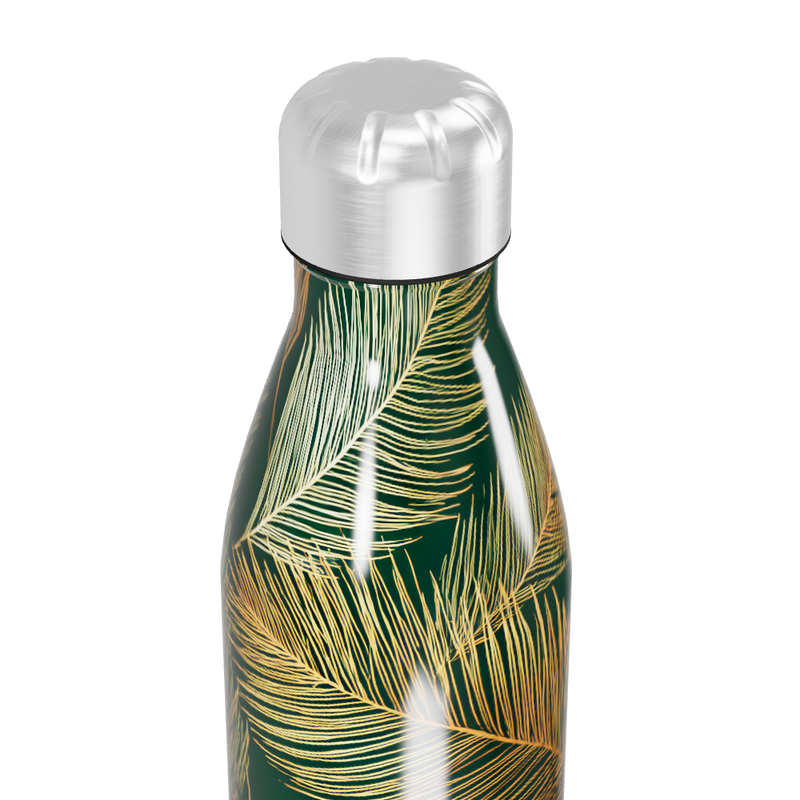 Garrafa Inox - Folhagem Verde e Dourada