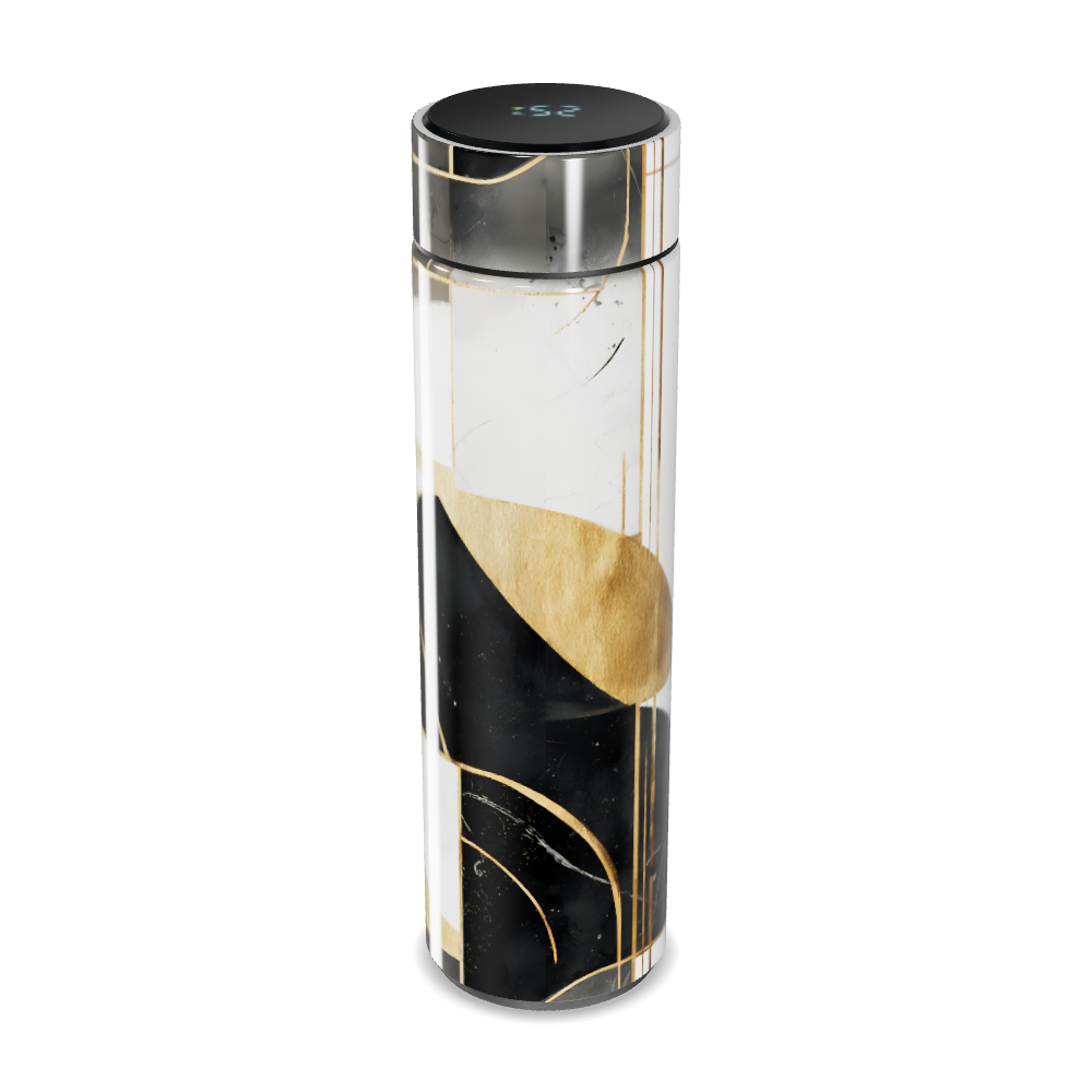 Garrafa Térmica Touch - Estampa Geométrica Preta e Dourada