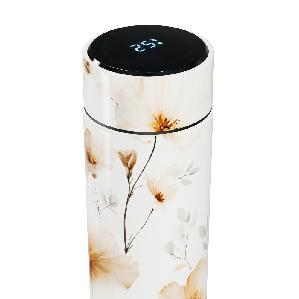 Garrafa Térmica Touch - Floral Branca