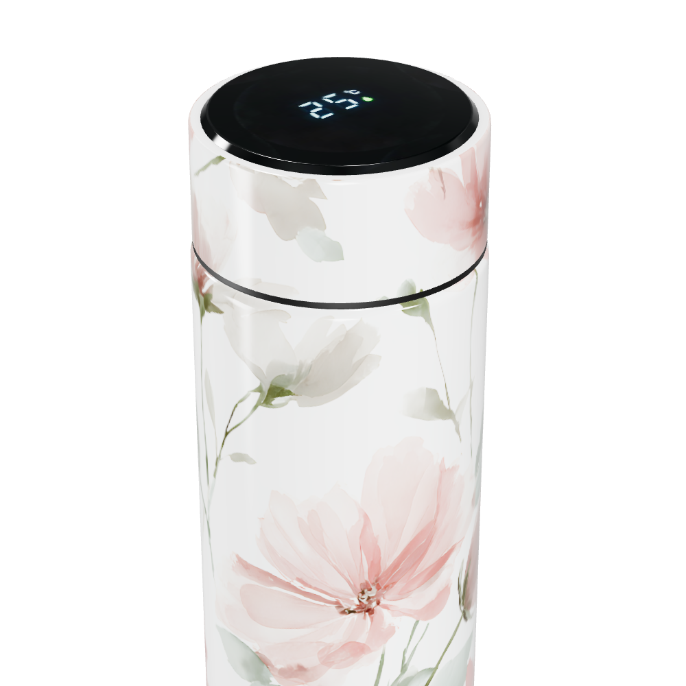 Garrafa Térmica Touch - Floral Branca Digital