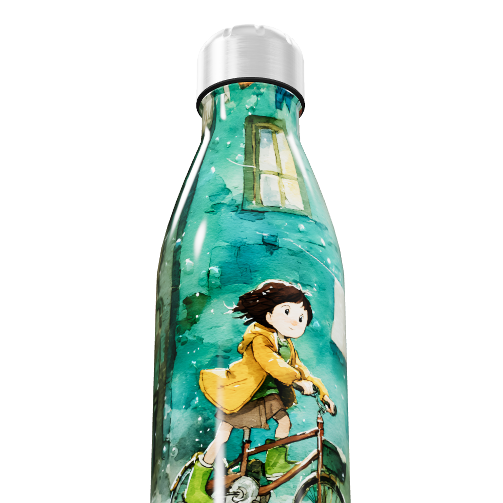 Garrafa Inox Ilustrada Verde Ciclismo