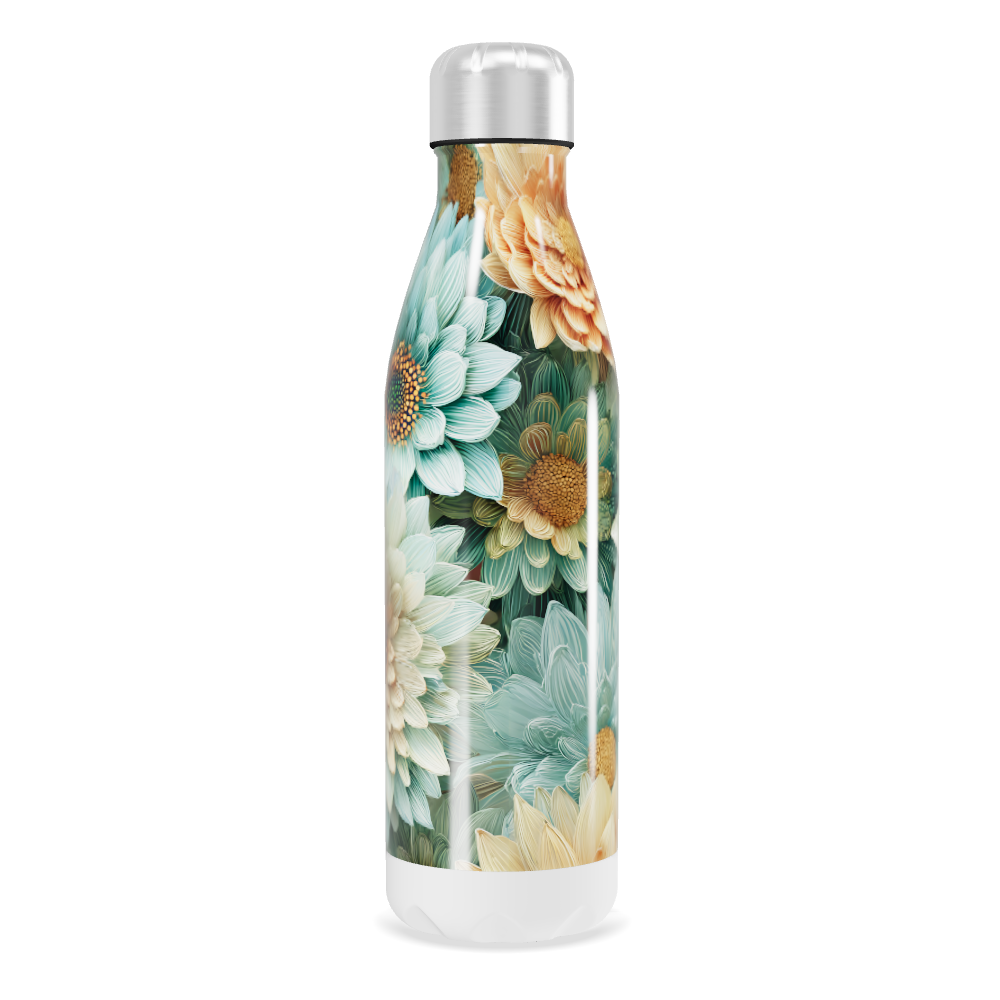 Garrafa Inox - Floral com Tampa Prateada