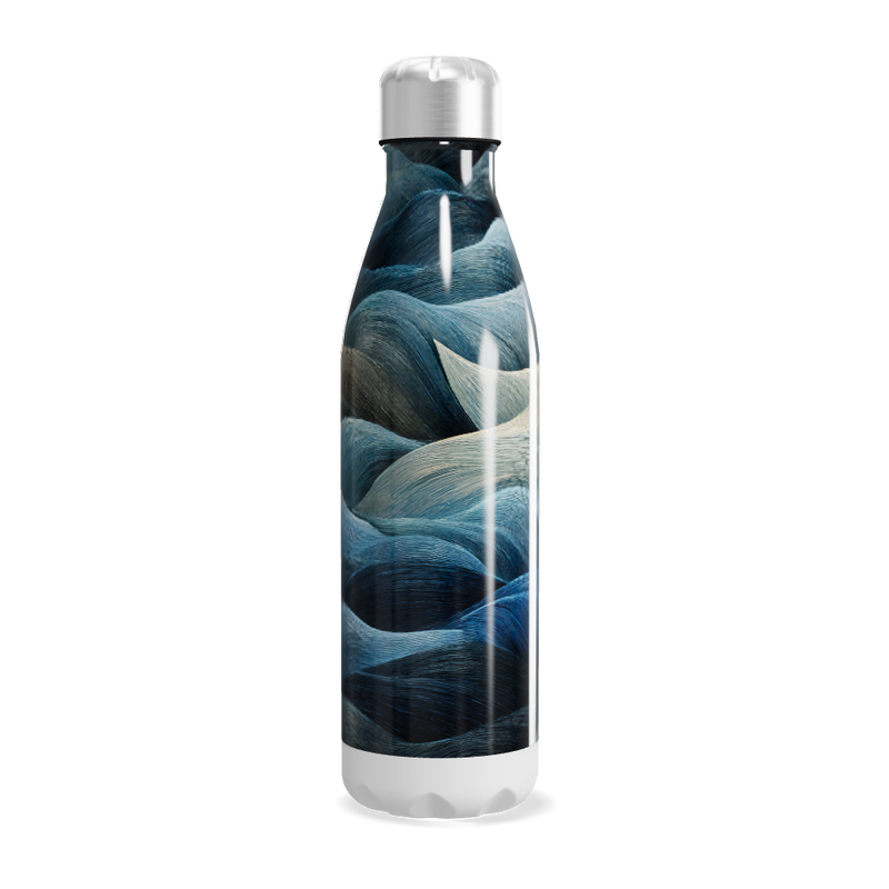 Garrafa Inox - Estampa Ondas Azul e Branco