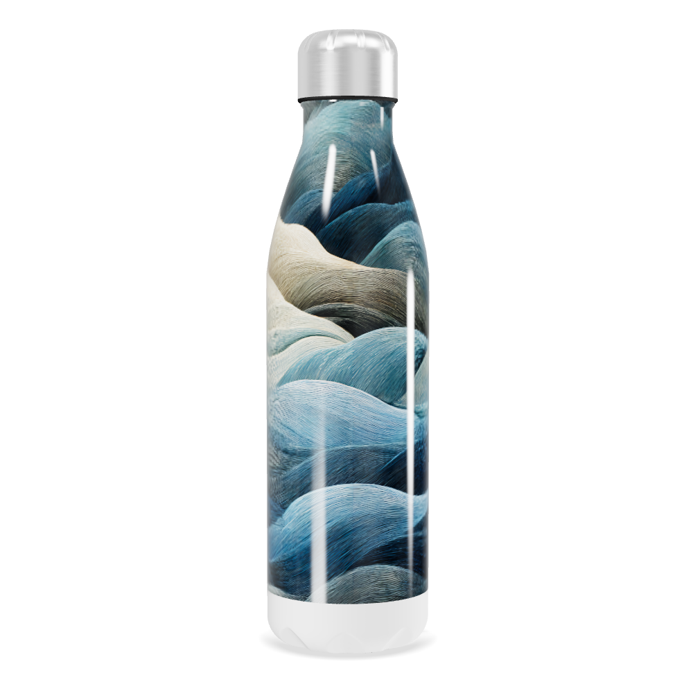 Garrafa Inox - Estampa Ondas Azul e Branco