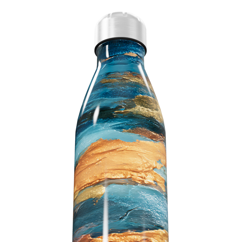 Garrafa Inox Estampa Abstrata Azul Dourado