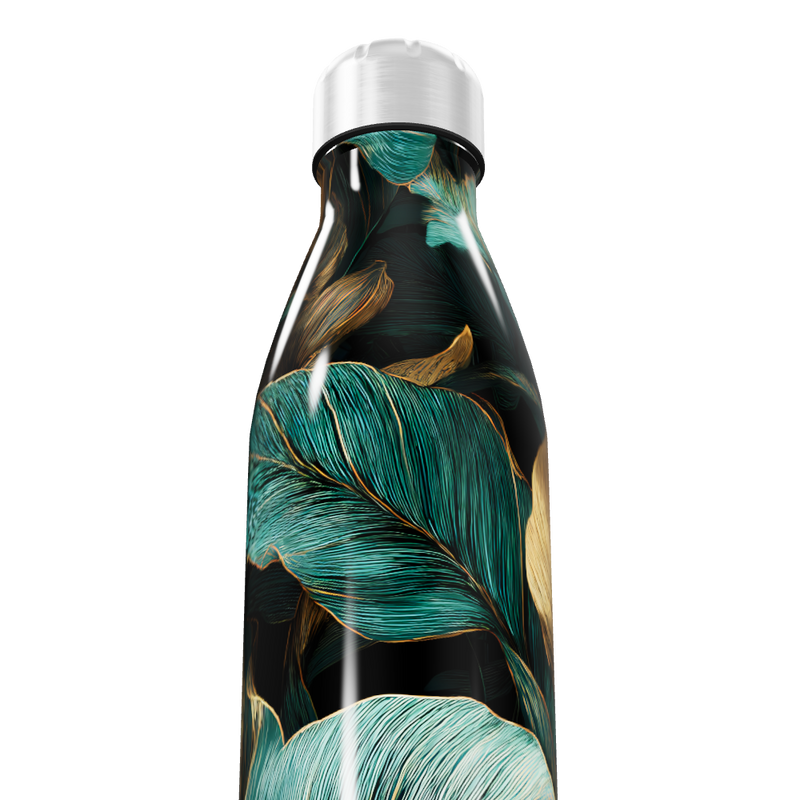 Garrafa Inox - Folhas Verdes e Douradas