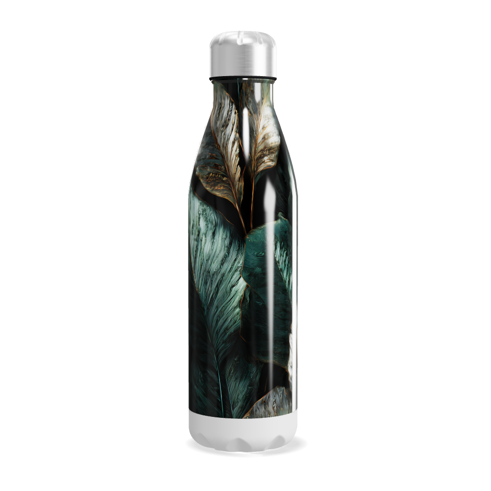 Garrafa Inox - Folhas Verde e Branco