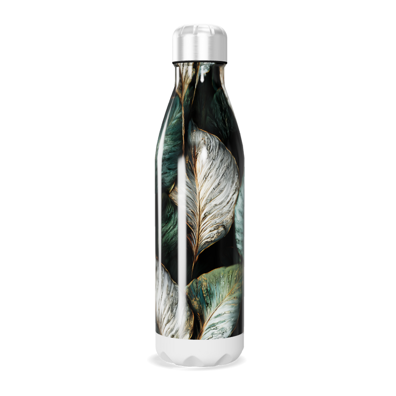 Garrafa Inox - Folhas Verde e Branco