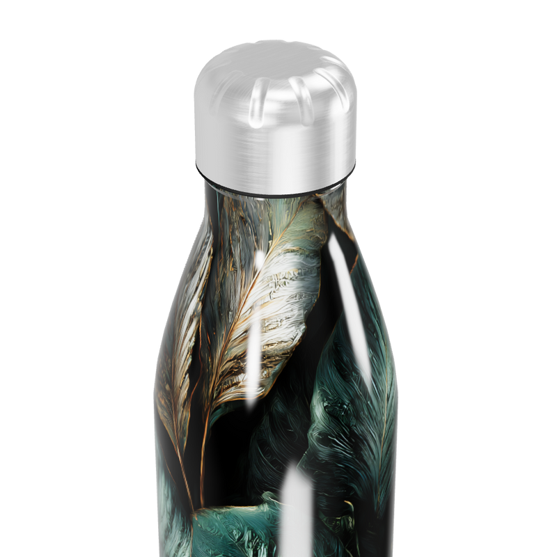 Garrafa Inox - Folhas Verde e Branco