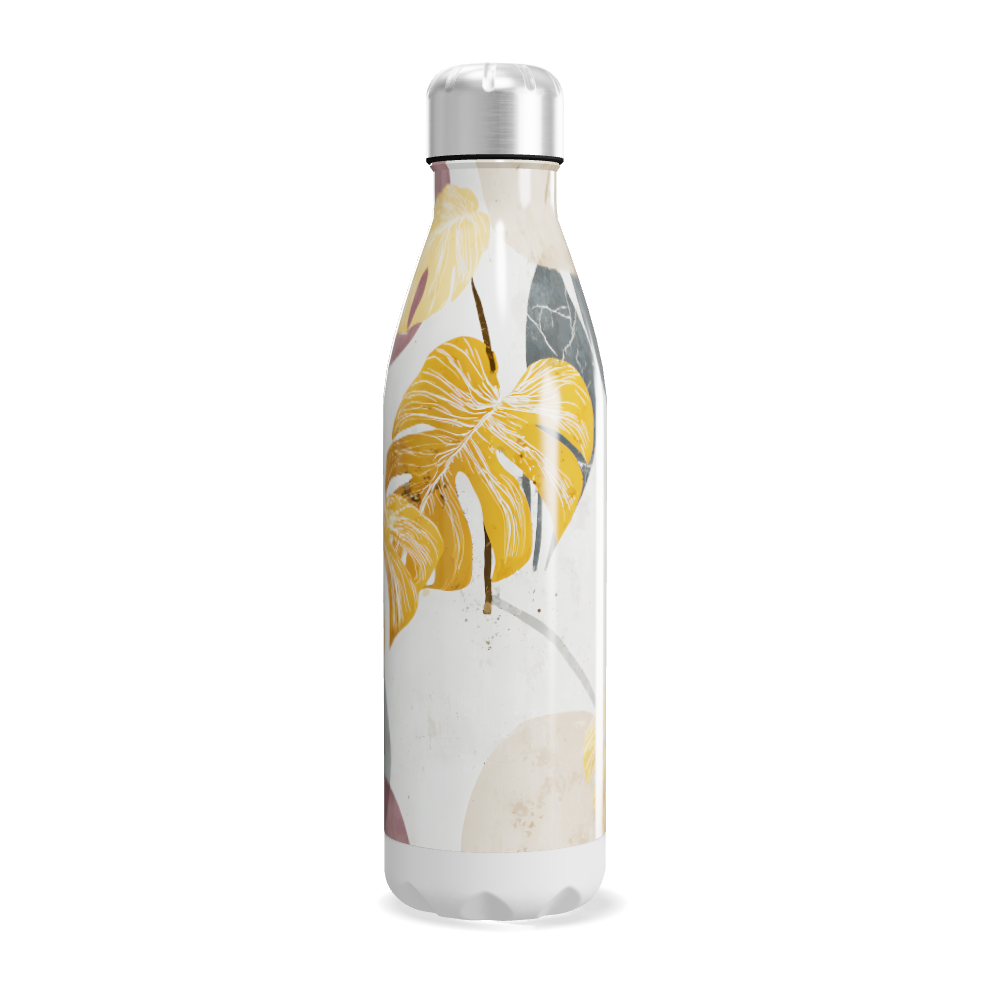 Garrafa Inox - Folhagem Amarela e Branca