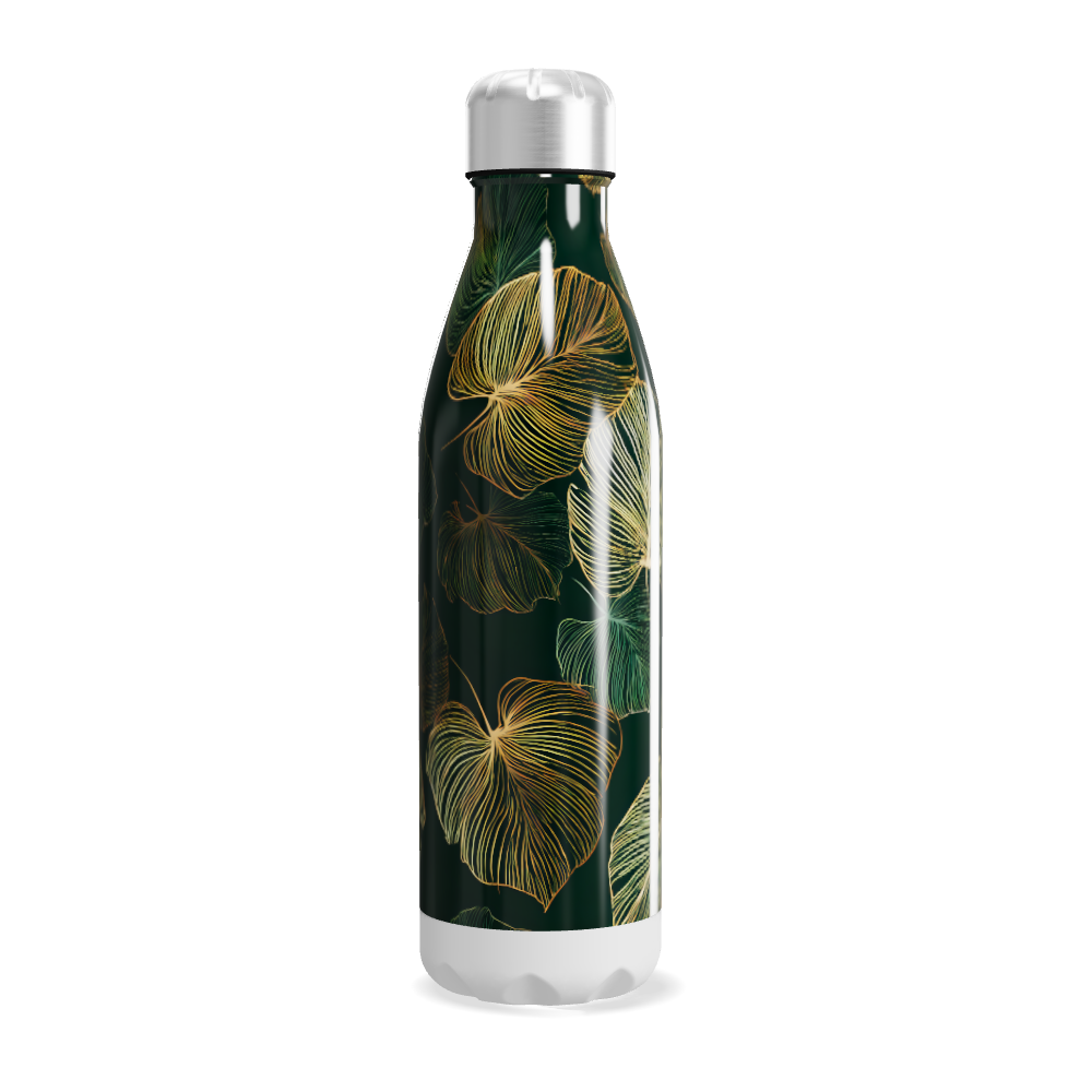 Garrafa Inox - Folhas Verde e Dourado