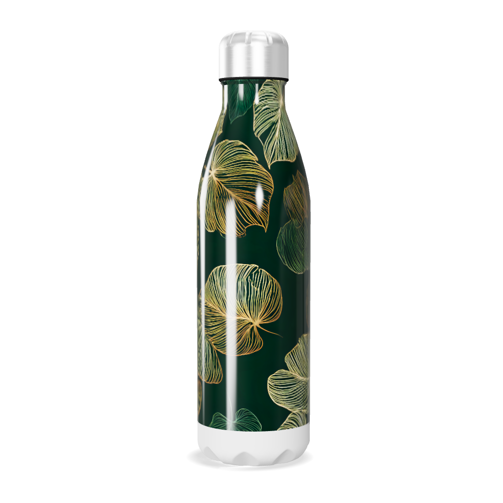 Garrafa Inox - Folhas Verde e Dourado