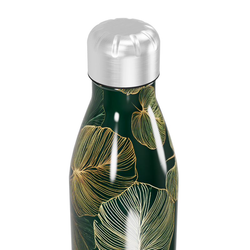 Garrafa Inox - Folhas Verde e Dourado