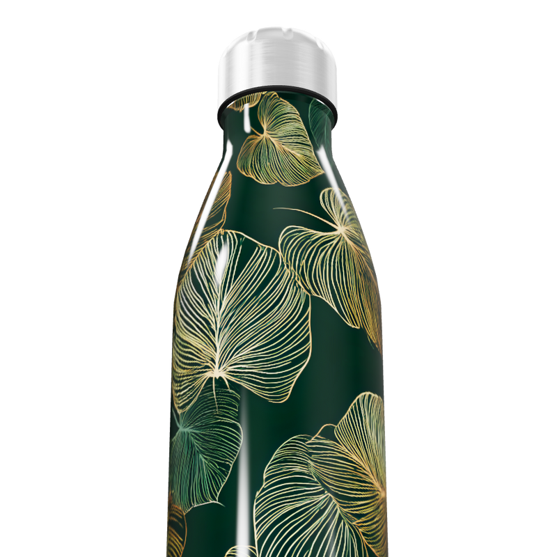 Garrafa Inox - Folhas Verde e Dourado