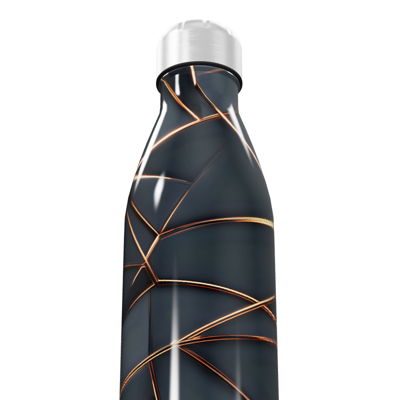 Garrafa Inox - Preta com Detalhes Dourados