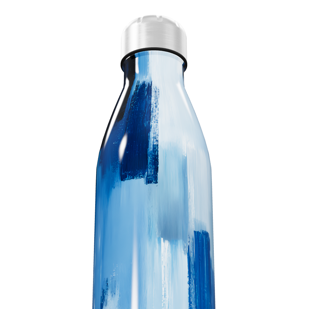 Garrafa Inox Pintura Azul Abstrata