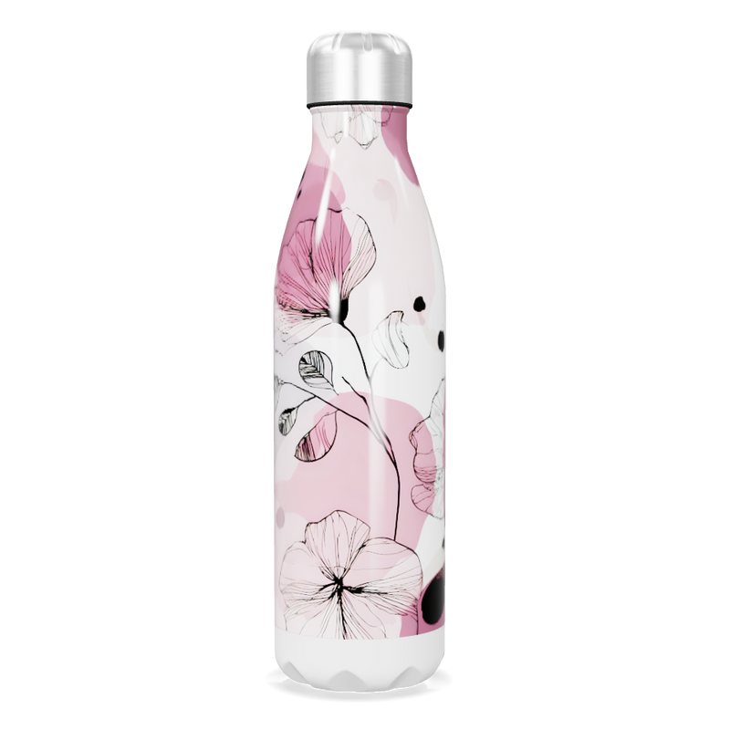 Garrafa Inox - Floral Rosa e Branco