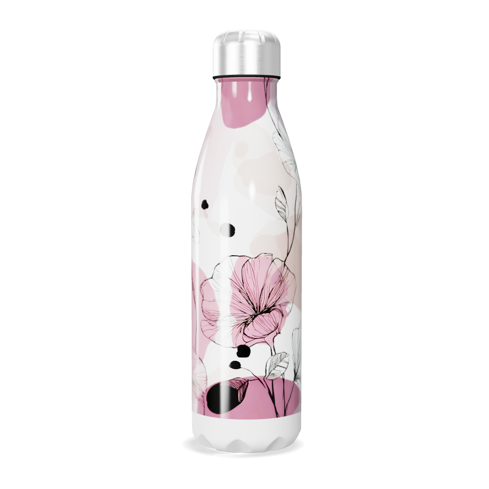 Garrafa Inox - Floral Rosa e Branco
